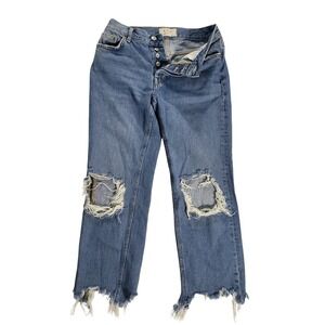 Free People Distressed Jeans Ripped Knee Frayed Hem Light Wash Size 26